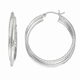 Silver Round Double Twist Hoop Earring