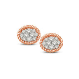 14K Rose Gold 1/5 Ctw Diamond Oval Flower Stud Earrings