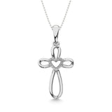 Sterling Silver Diamond Accent Heart & Cross Pendant