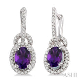 7x5mm Oval Cut Amethyst and 1/3 Ctw Round Cut Diamond Earrings in 14K White Gold