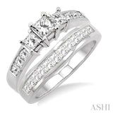 1 1/2 Ctw Diamond Wedding Set with 1 Ctw Princess Cut Engagement Ring and 1/2 Ctw Wedding Band in 14K White Gold