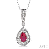6x4mm Pear Shape Ruby and 1/6 Ctw Round Cut Diamond Pendant in 14K White Gold with Chain
