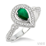 6x4mm Pear Shape Emerald and 1/6 Ctw Round Cut Diamond Ring in 14K White Gold