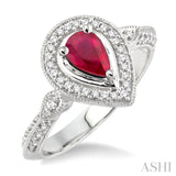 6x4mm Pear Shape Ruby and 1/6 Ctw Round Cut Diamond Ring in 14K White Gold
