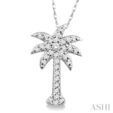 1/5 Ctw Palm Tree Round Cut Diamond Pendant in 14K White Gold with Chain