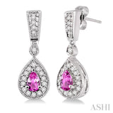 5x3mm Pear Shape Pink Sapphire and 1/3 Ctw Round Cut Diamond Earrings in 14K White Gold