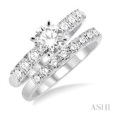 1 3/8 Ctw Diamond Wedding Set with 1 Ctw Round Cut Engagement Ring and 3/8 Ctw Wedding Band in 14K White Gold