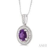 Silver Oval Shape Gemstone & Diamond Pendant