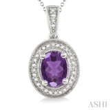 Silver Oval Shape Gemstone & Diamond Pendant