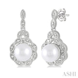 Silver Pearl & Diamond Earrings