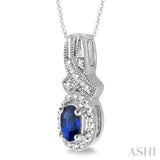 Silver Oval Shape Gemstone & Diamond Pendant