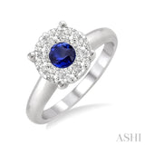 3.8 MM Round Cut Sapphire and 1/3 Ctw Lovebright Diamond Ring in 14K White Gold