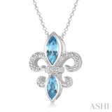 Silver Fleur De Lis Gemstone & Diamond Pendant
