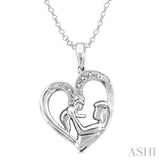 Silver Heart Shape Mom & Child Diamond Fashion Pendant