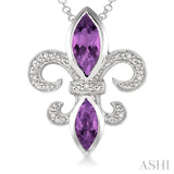 Silver Fleur De Lis Gemstone & Diamond Pendant