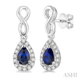5x3 MM Pear Shape Sapphire and 1/6 Ctw Round Cut Diamond Earrings in 10K White Gold