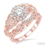 3/4 Ctw Diamond Wedding Set with 5/8 Ctw Round Cut Engagement Ring and 1/10 Ctw Wedding Band in 14K Rose Gold
