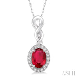 6x4 MM Oval Cut Ruby and 1/10 Ctw Round Cut Diamond Pendant in 14K White Gold with Chain