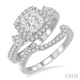 1 1/5 Ctw Diamond Lovebright Wedding Set with 1 Ctw Engagement Ring and 1/4 Ctw Wedding Band in 14K White Gold