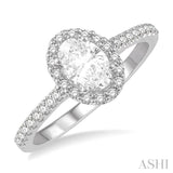 3/4 Ctw Diamond Ladies Engagement Ring with 1/2 Ct Oval Cut Center Stone in 14K White Gold