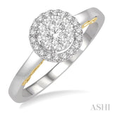 1/3 Ctw round Diamond Lovebright Solitaire Style Halo Engagement Ring in 14K White and Yellow Gold