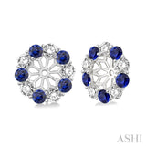 2.30 MM Round Cut Sapphire and 1/2 Ctw Round Cut Diamond Earring Jacket in 14K White Gold