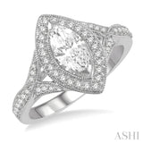 3/4 ctw Marquise and Round Cut Diamond Ladies Engagement Ring with 3/8 Ct Marquise Cut Center Stone in 14K White Gold