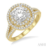 3/4 ctw Twin Halo 6.5MM Round Cut Diamond Semi-Mount Engagement Ring in 14K Yellow and White Gold
