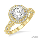 1/2 ctw Marquise Shank Circular Center 6.5MM Round Cut Diamond Semi-Mount Engagement Ring in 14K Yellow and White Gold