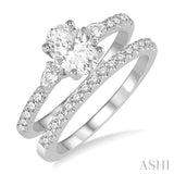 1 ctw Round, Pear & Oval Cut Diamond Wedding Set With 7/8 ctw Engagement Ring and 1/8 ctw Wedding Band in 14K White Gold