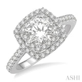 1 1/3 Ctw Twin Halo Diamond Engagement Ring With 3/4 ct Round Cut Center Stone in 14K White Gold