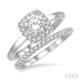 3/8 Ctw Diamond Wedding Set With 1/3 ct Halo 1/4 ct Round Cut Center Stone Engagement Ring & 1/10 ct Wedding Band in 14K White Gold