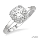 1/10 Ctw Cushion Shape Halo Round Cut Diamond Semi Mount Engagement Ring in 14K White Gold