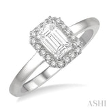 1/10 Ctw Emerald Shape Round Cut Diamond Semi Mount Engagement Ring in 14K White Gold