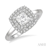 1/2 Ctw Princess & Halo Round Cut Diamond Ladies Engagement Ring With 1/4 ct Princess Cut Center Stone in 14K White Gold