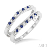1/6 ctw Round Cut Diamond and 1.45MM Sapphire Precious Insert Ring in 14K White Gold