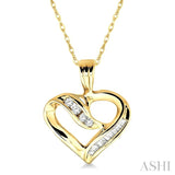 1/4 Ctw Baguettes and Round Diamond Heart Pendant in 10K Yellow Gold with Chain