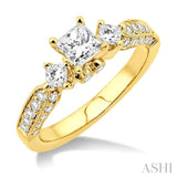 1 Ctw Diamond Engagement Ring with 3/8 Ct Princess Cut Center Stone in 14K Yellow Gold