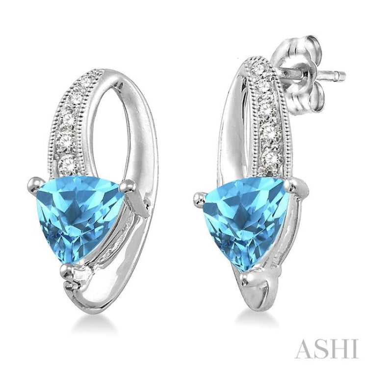 Silver Trillion Shape Gemstone & Diamond Earrings