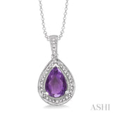 Silver Pear Shape Gemstone & Diamond Pendant