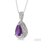 Silver Pear Shape Gemstone & Diamond Pendant