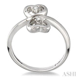 Silver Twin Heart Shape 2 Stone Diamond Fashion Ring