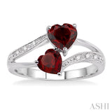 Silver Double Heart Shape Gemstone & Diamond Ring