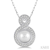 7x7 MM Cultured Pearl and 1/6 Ctw Round Cut Diamond Fancy Pendant in 10K White Gold with Chain