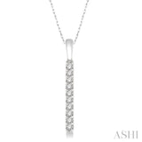 1/5 Ctw Vertical Bar Round Cut Diamond Pendant With Link Chain in 14K White Gold