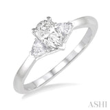 1/6 ctw Pear Shape Triangle Cut Diamond Semi-Mount Engagement Ring in 14K White Gold