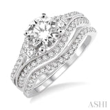 1 1/10 Ctw Diamond Wedding Set with 1 Ctw Round Cut Engagement Ring and 1/6 Ctw Wedding Band in 14K White Gold
