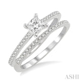 5/8 Ctw Diamond Wedding Set with 1/2 Ctw Princess Cut Engagement Ring and 1/10 Ctw Wedding Band in 14K White Gold