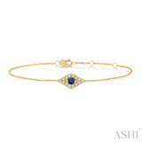 1/10 Ctw Evil Eye Round Cut Diamond & 2.60MM Round Cut Sapphire  Precious Petite Fashion Bracelet in 10K Yellow Gold