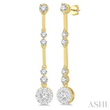 3/4 ctw Tri-Section Lovebright Round Cut Diamond Bar Link Earrings in 14K Yellow and White Gold